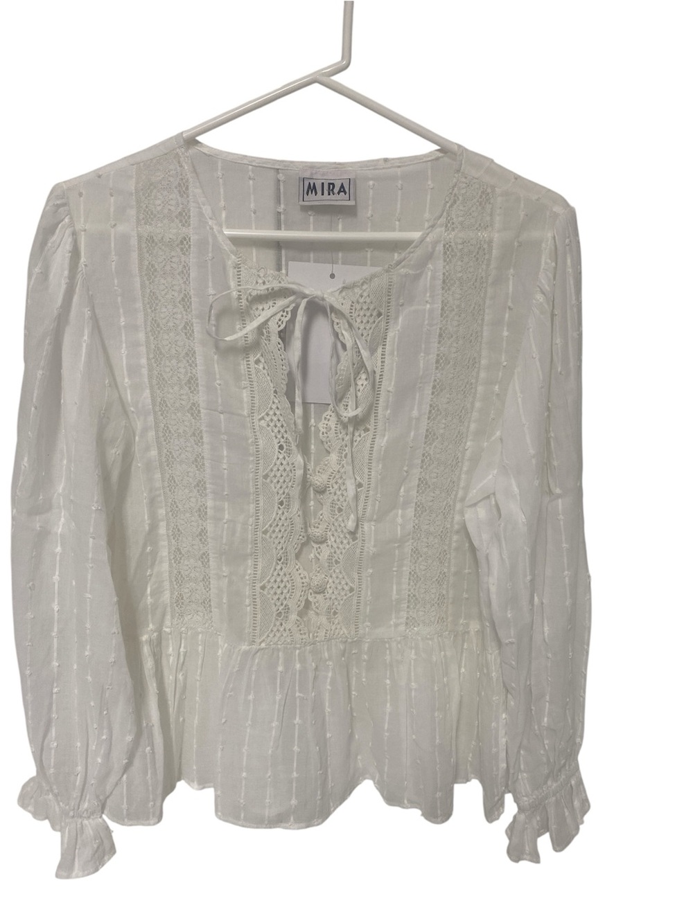 MIRA White Lace-Trim Peasant Style Blouse
